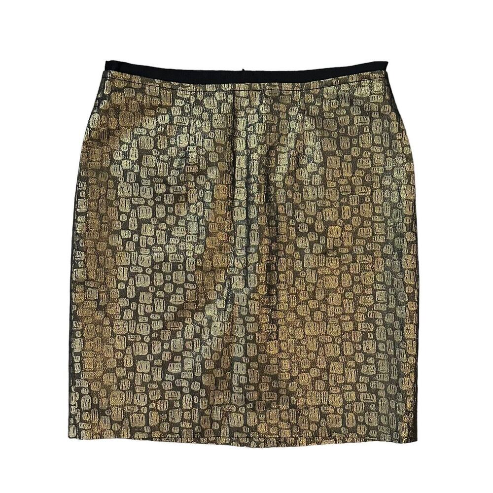 LOFT Skirt Womens Size 8 Petite Gold Metallic Straight Pencil Skirt Lined Zip Up